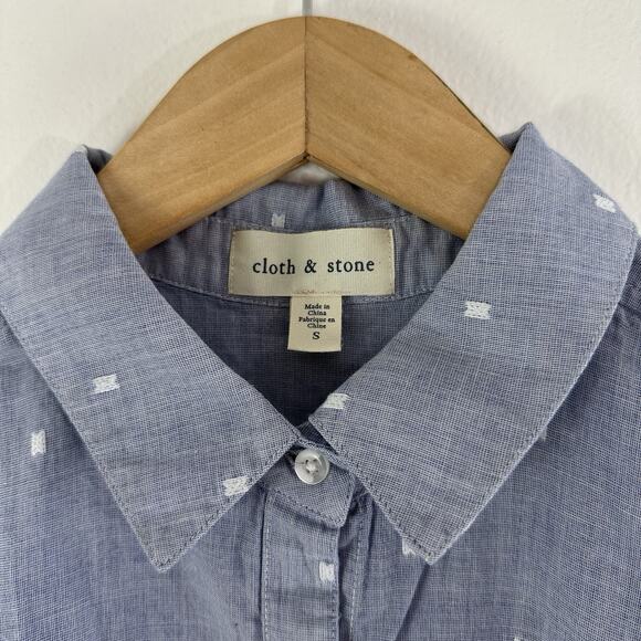 Cloth & Stone 100% Cotton Shirt Blue White Short Sleeve Button Up Womens Small - Picture 4 of 8